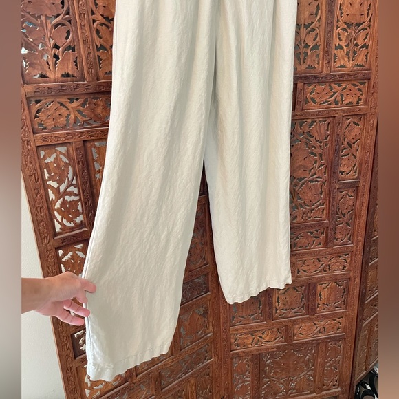 A New Day • Khaki tan linen rayon slacks pants wide leg stretch waist and tie. - Picture 8 of 10